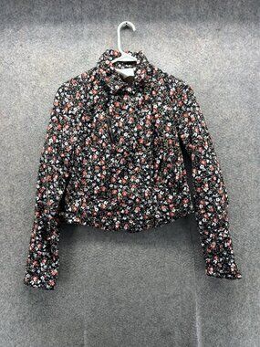 Hei Hei Jacket Womens 6 Black Floral Biker Moto Zip Front Lightweight Canvas